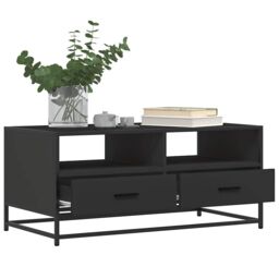 Berkfield Home Coffee Table Black 100x50x45 cm Engineered Wood & Metal - Size: 100 x 50 x 45 cm - thumbnail 4
