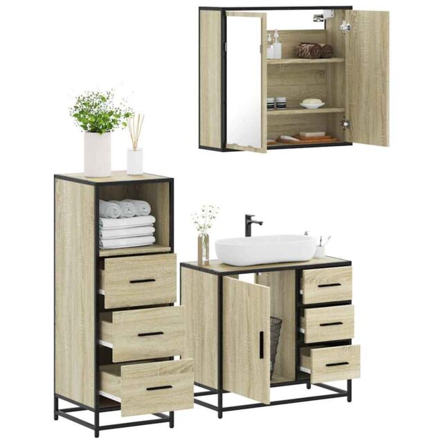 Berkfield Home 3 Piece Bathroom Furniture Set Sonoma Oak Engineered Wood in Brown - image 1