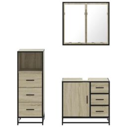 Berkfield Home 3 Piece Bathroom Furniture Set Sonoma Oak Engineered Wood in Brown - thumbnail 5