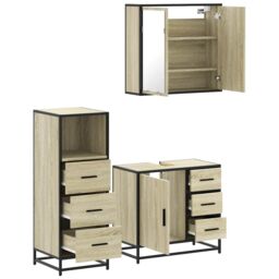 Berkfield Home 3 Piece Bathroom Furniture Set Sonoma Oak Engineered Wood in Brown - thumbnail 6