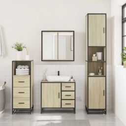 Berkfield Home 3 Piece Bathroom Furniture Set Sonoma Oak Engineered Wood in Brown - thumbnail 3