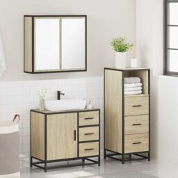 Berkfield Home 3 Piece Bathroom Furniture Set Sonoma Oak Engineered Wood in Brown - thumbnail 4