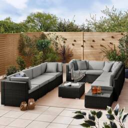 FurnitureboxUK Orlando 10 Seat Modular Outdoor Garden Rattan Sofa in Black - thumbnail 1