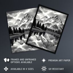 "Artery8 Wall Art Print Grand Teton Reflected in Snake River Black & White Poster in Grey - Size: W18"" x H24""" - thumbnail 2