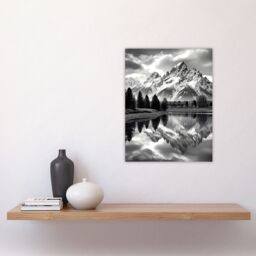 "Artery8 Wall Art Print Grand Teton Reflected in Snake River Black & White Poster in Grey - Size: W18"" x H24""" - thumbnail 4