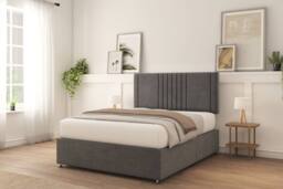 "Sloomy Langston Plush Divan Bed Base 2 Drawers Same Side With 26"" Strutted Headboard in Light Brown - Size: King" - thumbnail 4