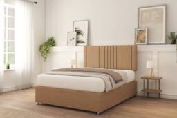 "Sloomy Langston Plush Divan Bed Base 2 Drawers Same Side With 26"" Strutted Headboard in Light Brown - Size: King" - thumbnail 2