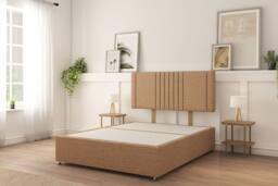 "Sloomy Langston Plush Divan Bed Base 2 Drawers Same Side With 26"" Strutted Headboard in Light Brown - Size: King" - thumbnail 1