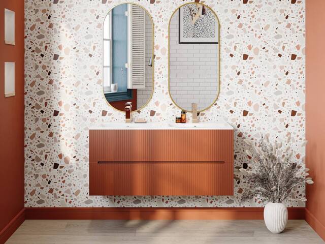 Vente-unique Wall-Hung Bathroom Unit With Inset Basin - Fluted Terracotta - 120 Cm - image 1