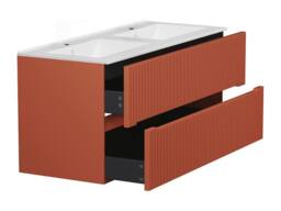Vente-unique Wall-Hung Bathroom Unit With Inset Basin - Fluted Terracotta - 120 Cm - thumbnail 5