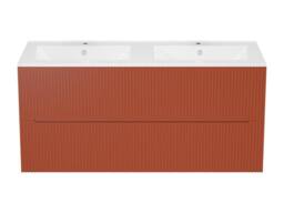 Vente-unique Wall-Hung Bathroom Unit With Inset Basin - Fluted Terracotta - 120 Cm - thumbnail 4