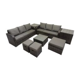 Fimous Rattan Garden Outdoor Furniture Set with 2 Side Tables 3 Stools in Dark Grey - thumbnail 2