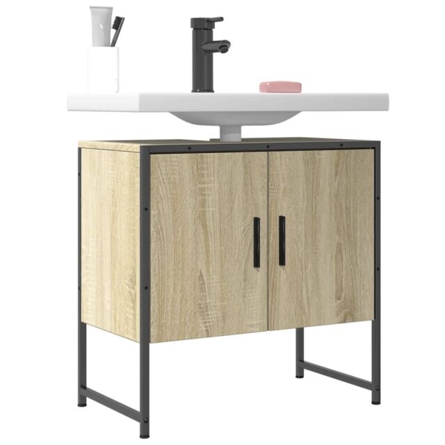 Berkfield Home Bathroom Sink Cabinet Sonoma Oak 60x33x60 cm Engineered Wood in Brown - Size: 60 x 33 x 60 cm - image 1