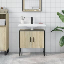 Berkfield Home Bathroom Sink Cabinet Sonoma Oak 60x33x60 cm Engineered Wood in Brown - Size: 60 x 33 x 60 cm - thumbnail 3