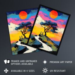 "Artery8 Couple Watching Sunset Hilltop Colourful Romantic Wall Art Print - Size: W12"" x H16""" - thumbnail 2