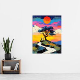 "Artery8 Couple Watching Sunset Hilltop Colourful Romantic Wall Art Print - Size: W12"" x H16""" - thumbnail 4