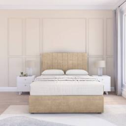 "Sloomy Kansas Divan Bed Base 4 Drawers & 54"" Floor Standing Headboard in Cream - Size: Small Double" - thumbnail 2