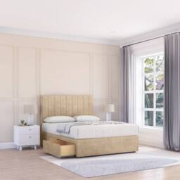 "Sloomy Kansas Divan Bed Base 4 Drawers & 54"" Floor Standing Headboard in Cream - Size: Small Double" - thumbnail 1