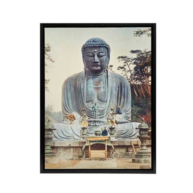 "Artery8 The Bronze Buddha at Kamakura Framed Canvas Wall Art Print Kazumasa in Blue - Size: W12"" x H16""" - image 1