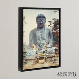 "Artery8 The Bronze Buddha at Kamakura Framed Canvas Wall Art Print Kazumasa in Blue - Size: W12"" x H16""" - thumbnail 2