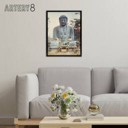 "Artery8 The Bronze Buddha at Kamakura Framed Canvas Wall Art Print Kazumasa in Blue - Size: W12"" x H16""" - thumbnail 3