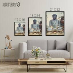 "Artery8 The Bronze Buddha at Kamakura Framed Canvas Wall Art Print Kazumasa in Blue - Size: W12"" x H16""" - thumbnail 4