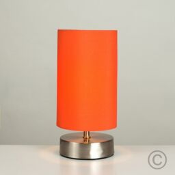 ValueLights Francis Brushed Chrome Dimmable Touch Table Lamps with Fabric Shade in Orange - thumbnail 3
