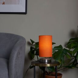 ValueLights Francis Brushed Chrome Dimmable Touch Table Lamps with Fabric Shade in Orange - thumbnail 2