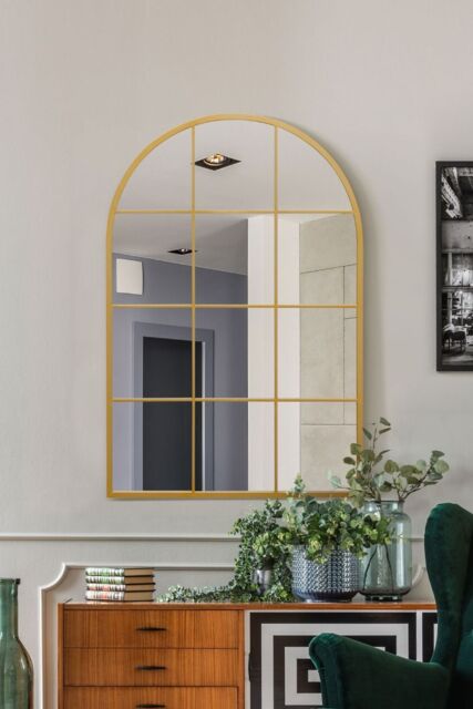 "MirrorOutlet Gold Metal Framed Arched Window Wall Mirror 47"" X 31"" (120CM X 80CM) - Size: 1 Pack" - image 1