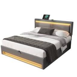 Matteo Modern Upholstered Double Bed 135 x 190 cm with USB Port in Grey - thumbnail 8