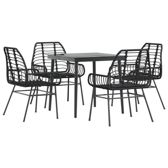 Berkfield Home 5 Piece Garden Dining Set Black Poly Rattan Glass - image 1