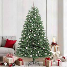 Berkfield Home Realistic Artificial Hinged Christmas Tree Green 210 cm PVC & Metal - thumbnail 2