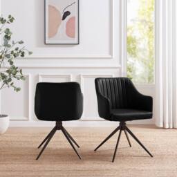 FurnitureboxUK Penrose Black Round Dining Table & 4 Calla Faux Leather Swivel Chairs - thumbnail 9