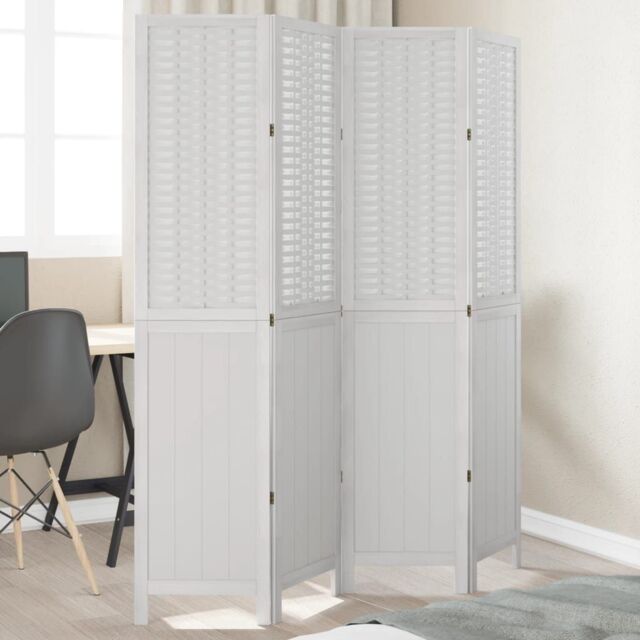 Berkfield Home Room Divider 4 Panels White Solid Wood Paulownia - image 1