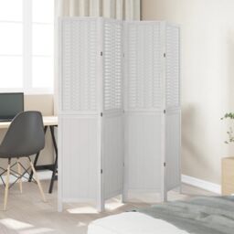 Berkfield Home Room Divider 4 Panels White Solid Wood Paulownia - thumbnail 3