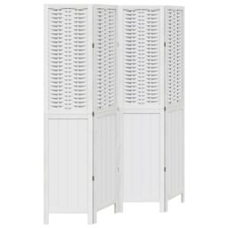 Berkfield Home Room Divider 4 Panels White Solid Wood Paulownia - thumbnail 2