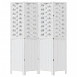 Berkfield Home Room Divider 4 Panels White Solid Wood Paulownia - thumbnail 4