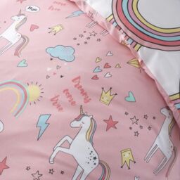 Happy Linen Company Kids Unicorns Rainbows Pink Reversible Duvet Cover Bedding Set - Size: Single - thumbnail 4