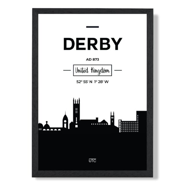 ARTZE Derby Black & White City Skyline Framed Print SIZE: A3 with Black Frame - image 1