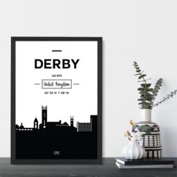ARTZE Derby Black & White City Skyline Framed Print SIZE: A3 with Black Frame - thumbnail 2
