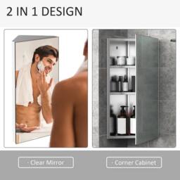 NESTLUNE Bathroom Corner Wall Mirror Storage Cabinet in Silver - Size: 100 cm x 60 cm - thumbnail 6