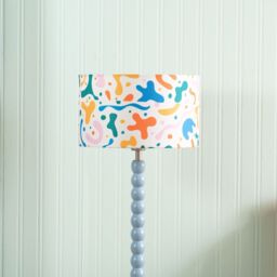 ValueLights Bobbins Powder Blue Table Lamp with Abstract Shapes Drum Lamp Shade - thumbnail 3