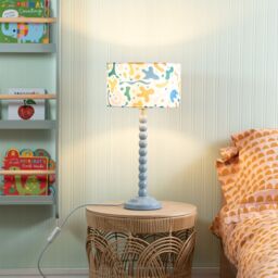 ValueLights Bobbins Powder Blue Table Lamp with Abstract Shapes Drum Lamp Shade