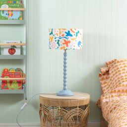 ValueLights Bobbins Powder Blue Table Lamp with Abstract Shapes Drum Lamp Shade - thumbnail 4