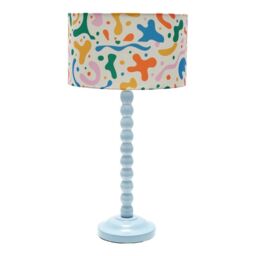 ValueLights Bobbins Powder Blue Table Lamp with Abstract Shapes Drum Lamp Shade - thumbnail 2