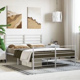 Berkfield Home Metal Bed Frame with Headboard & Footboard White 150x200 cm King Size - thumbnail 3