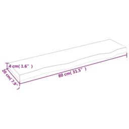 Berkfield Home Wall Shelf 80x20x4 cm Untreated Solid Wood Oak in Brown - Size: 80 x 20 x 4 cm - thumbnail 5
