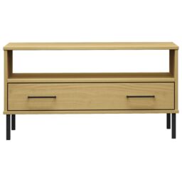 Berkfield Home Coffee Table with Metal Legs Brown 85x50x45cm Solid Wood OSLO - Size: 85 x 50 x 45 cm - thumbnail 4