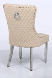 Modernique A Pair (x2) Leather Aire High Back Dining Chairs with Chrome Legs in Beige - thumbnail 6