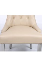 Modernique A Pair (x2) Leather Aire High Back Dining Chairs with Chrome Legs in Beige - thumbnail 5